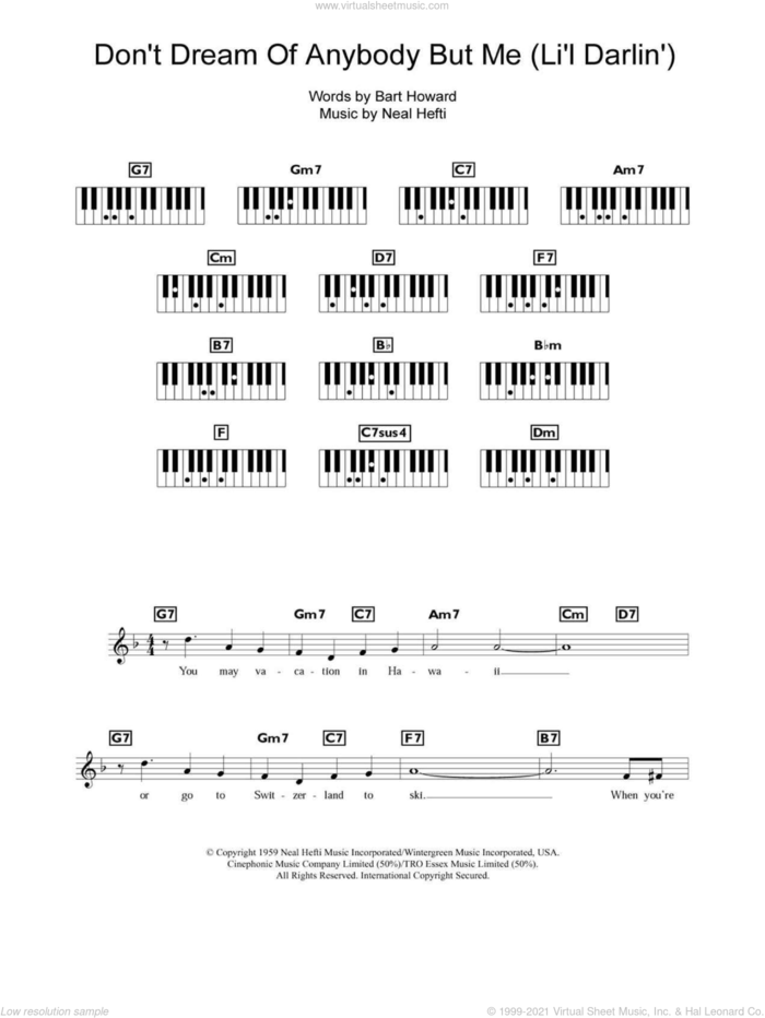 Don't Dream Of Anybody But Me (Li'l Darlin') sheet music for piano solo (chords, lyrics, melody) by Bobby Darin, Bart Howard and Neal Hefti, intermediate piano (chords, lyrics, melody)