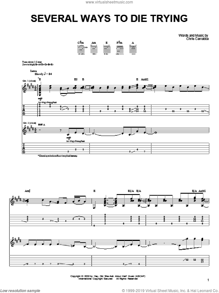 Several Ways To Die Trying sheet music for guitar (tablature) by Dashboard Confessional and Chris Carrabba, intermediate skill level