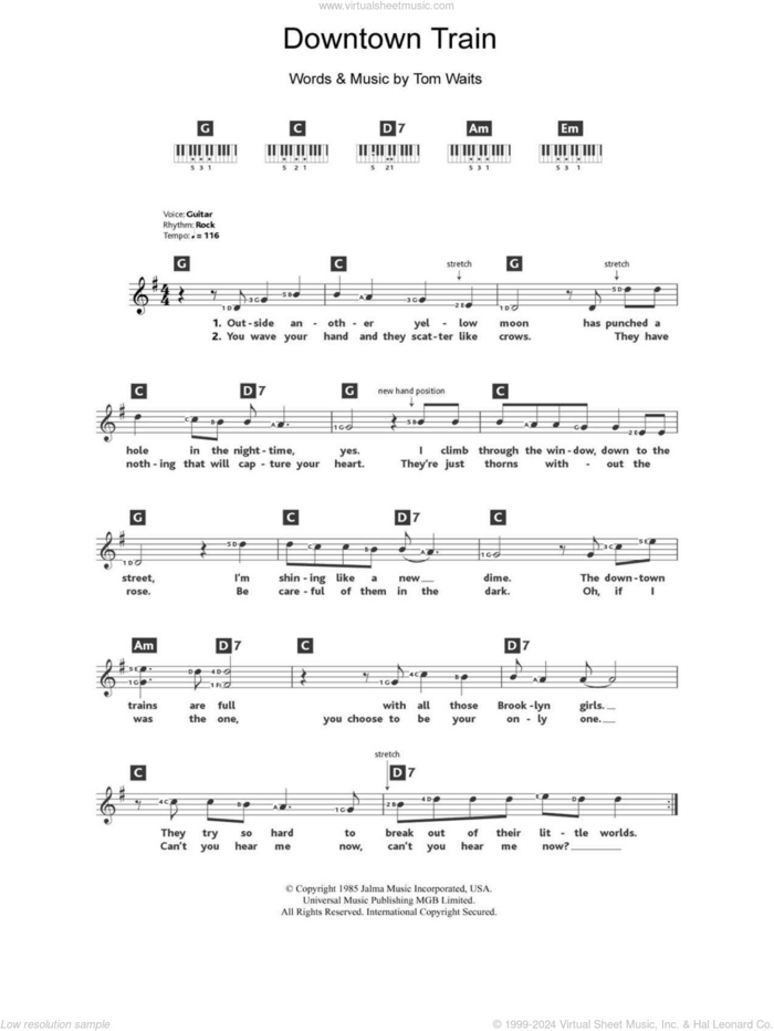 Downtown Train sheet music for piano solo (chords, lyrics, melody) by Tom Waits, intermediate piano (chords, lyrics, melody)