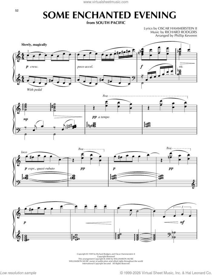 Some Enchanted Evening (from South Pacific) (arr. Phillip Keveren) sheet music for piano solo by Rodgers & Hammerstein, Phillip Keveren, Freef, Oscar II Hammerstein and Richard Rodgers, intermediate skill level
