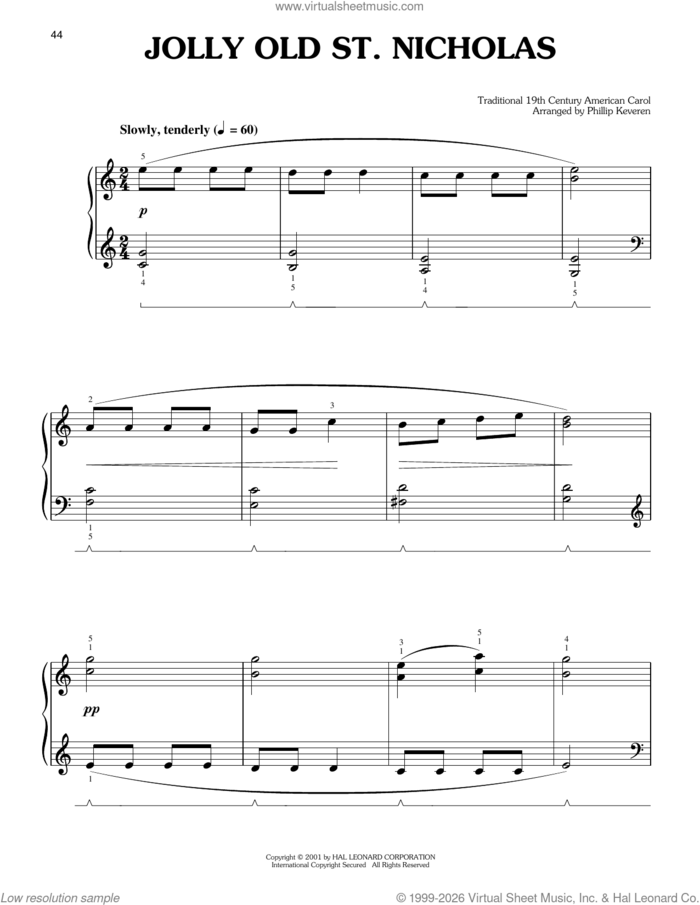 Jolly Old St. Nicholas (arr. Phillip Keveren) sheet music for piano solo by Anonymous, Phillip Keveren and Miscellaneous, easy skill level