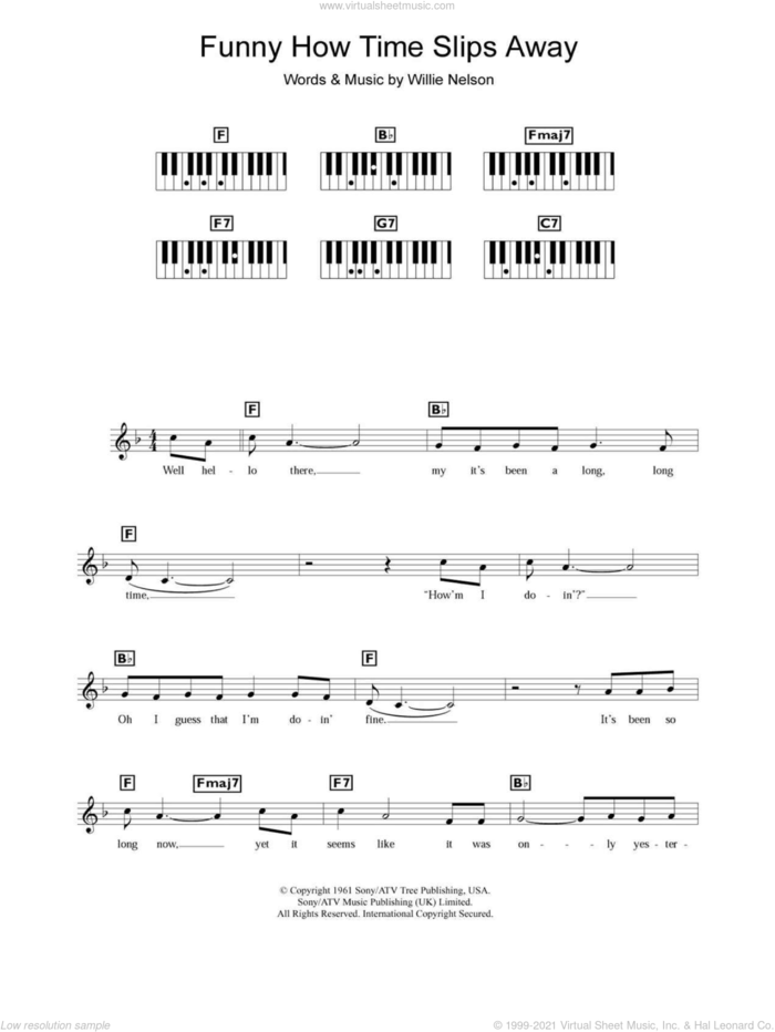 Funny How Time Slips Away sheet music for piano solo (chords, lyrics, melody) by Willie Nelson, intermediate piano (chords, lyrics, melody)