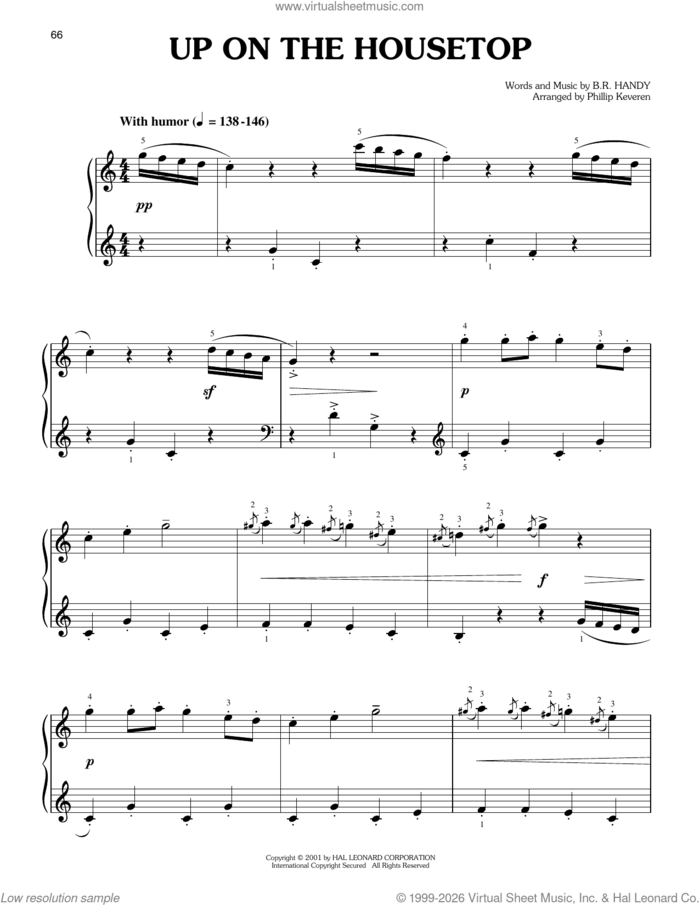 Up On The Housetop (arr. Phillip Keveren) sheet music for piano solo by Benjamin Hanby and Phillip Keveren, easy skill level
