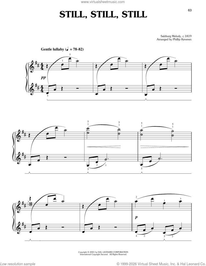 Still, Still, Still (arr. Phillip Keveren) sheet music for piano solo by Salzburg Melody c.1819, Phillip Keveren and Miscellaneous, easy skill level