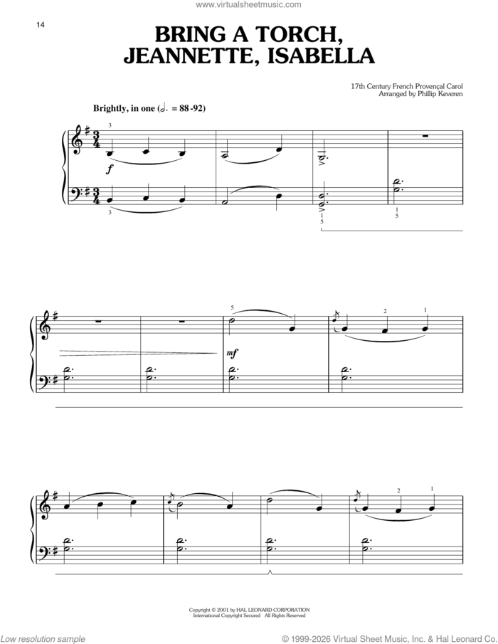 Bring A Torch, Jeannette, Isabella (arr. Phillip Keveren) sheet music for piano solo by Anonymous, Phillip Keveren and Miscellaneous, easy skill level