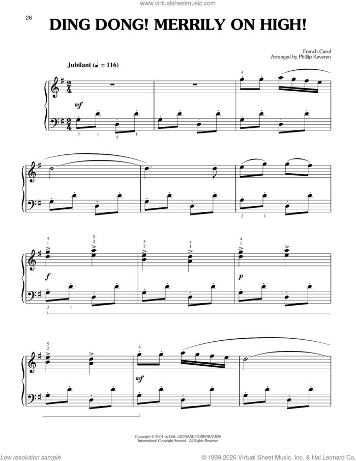 Ding Dong! Merrily On High! (arr. Phillip Keveren) sheet music for piano solo  and Phillip Keveren, easy skill level