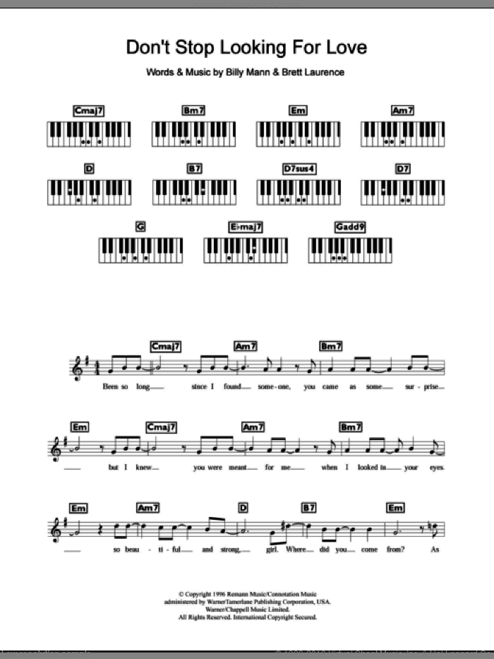 Don't Stop Looking For Love sheet music for piano solo (chords, lyrics, melody) by Boyzone, Billy Mann and Brett Laurence, intermediate piano (chords, lyrics, melody)