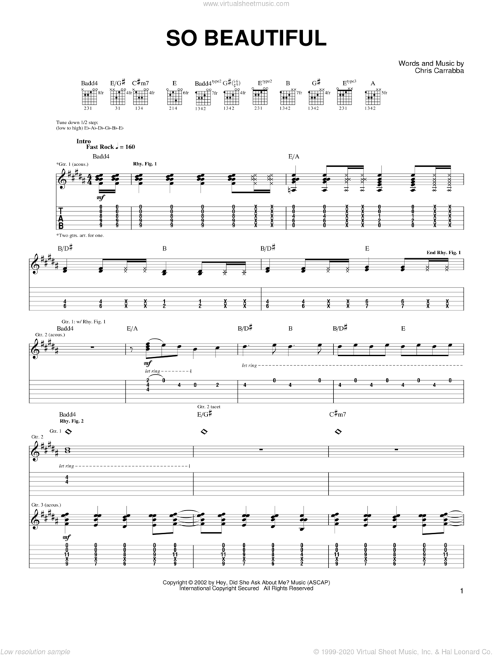 So Beautiful sheet music for guitar (tablature) by Dashboard Confessional and Chris Carrabba, intermediate skill level