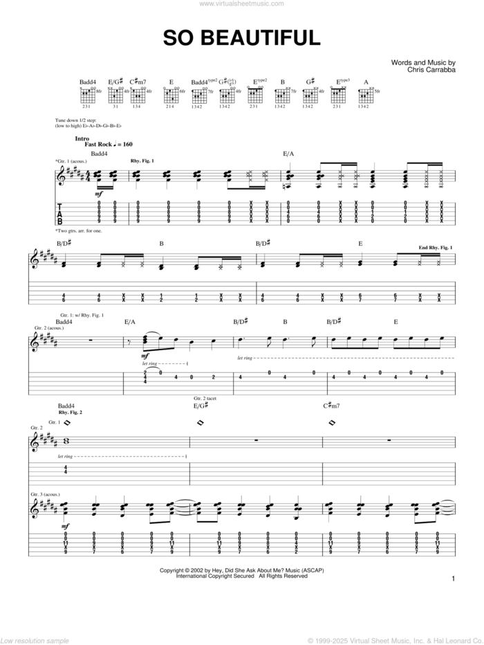 So Beautiful sheet music for guitar (tablature) by Dashboard Confessional and Chris Carrabba, intermediate skill level