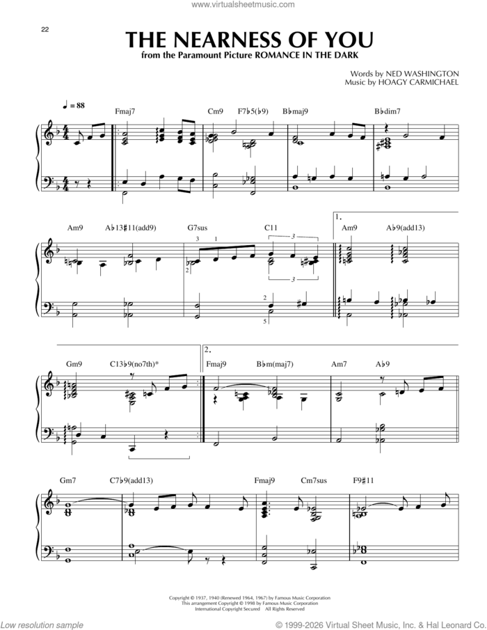 The Nearness Of You (arr. Thomas Coppola) sheet music for piano solo by George Shearing, Thomas Coppola, Hoagy Carmichael and Ned Washington, intermediate skill level