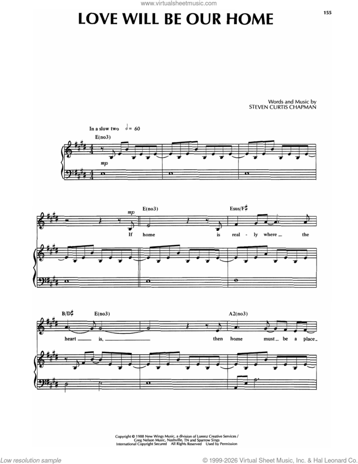 Love Will Be Our Home sheet music for voice and piano by Sandi Patti, Sandi Patty and Steven Curtis Chapman, wedding score, intermediate skill level