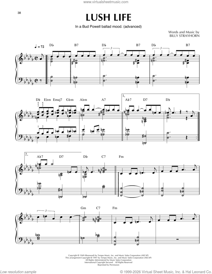 Lush Life (arr. Thomas Coppola) sheet music for piano solo by Billy Strayhorn and Thomas Coppola, intermediate skill level