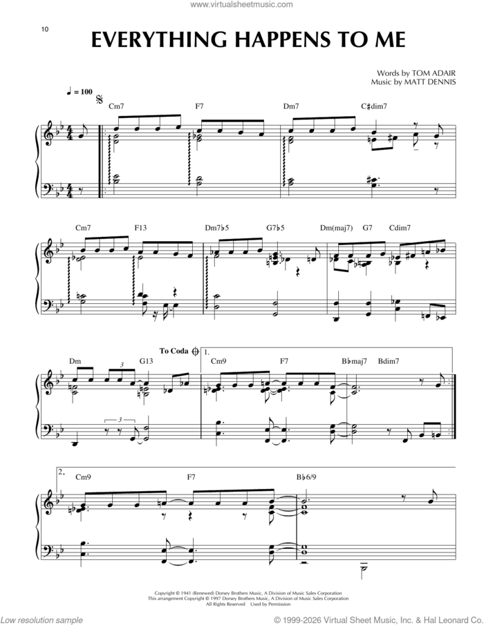 Everything Happens To Me (arr. Thomas Coppola) sheet music for piano solo by Tom Adair, Thomas Coppola and Matt Dennis, intermediate skill level