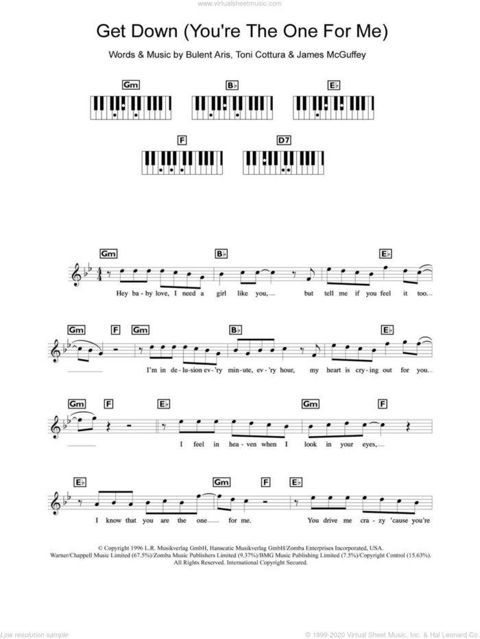 Get Down (You're The One For Me) sheet music for piano solo (chords, lyrics, melody) by Backstreet Boys, Bulent Aris, James McGuffey and Toni Cottura, intermediate piano (chords, lyrics, melody)