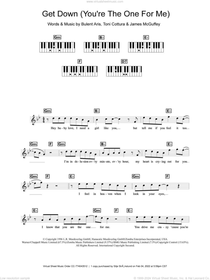 Get Down (You're The One For Me) sheet music for piano solo (chords, lyrics, melody) by Backstreet Boys, Bulent Aris, James McGuffey and Toni Cottura, intermediate piano (chords, lyrics, melody)