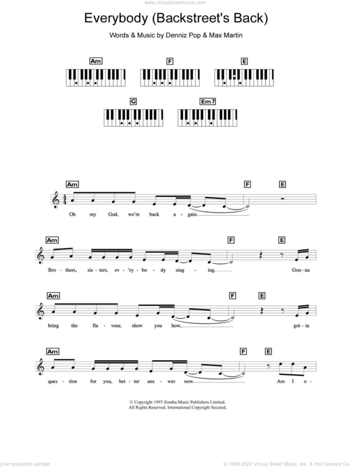 Everybody (Backstreet's Back) sheet music for piano solo (chords, lyrics, melody) by Backstreet Boys, Denniz Pop and Max Martin, intermediate piano (chords, lyrics, melody)