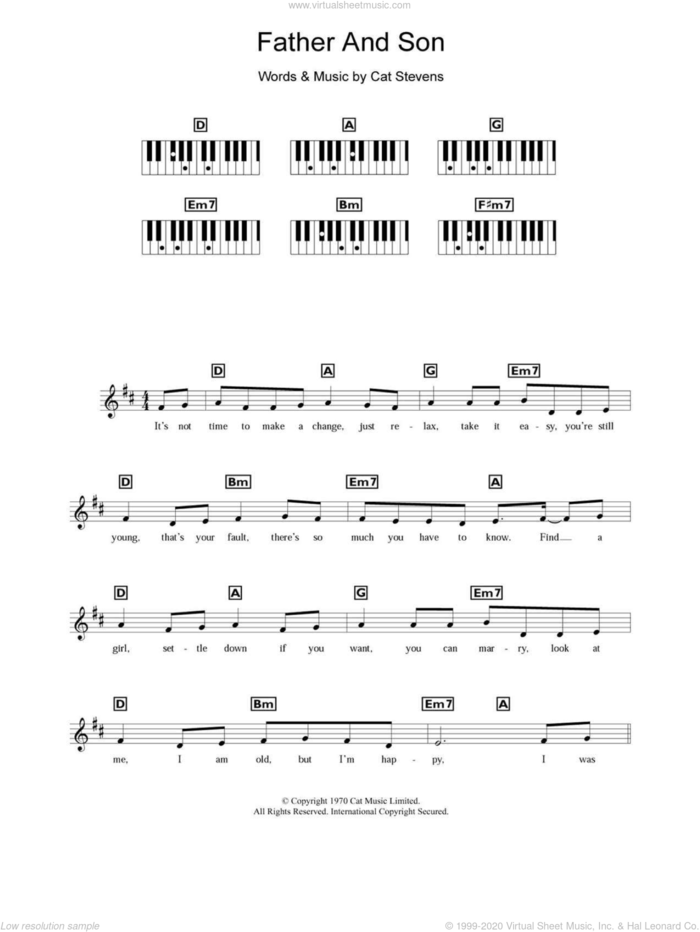 Father And Son sheet music for piano solo (chords, lyrics, melody) by Boyzone, Cat Stevens and Rod Stewart, intermediate piano (chords, lyrics, melody)