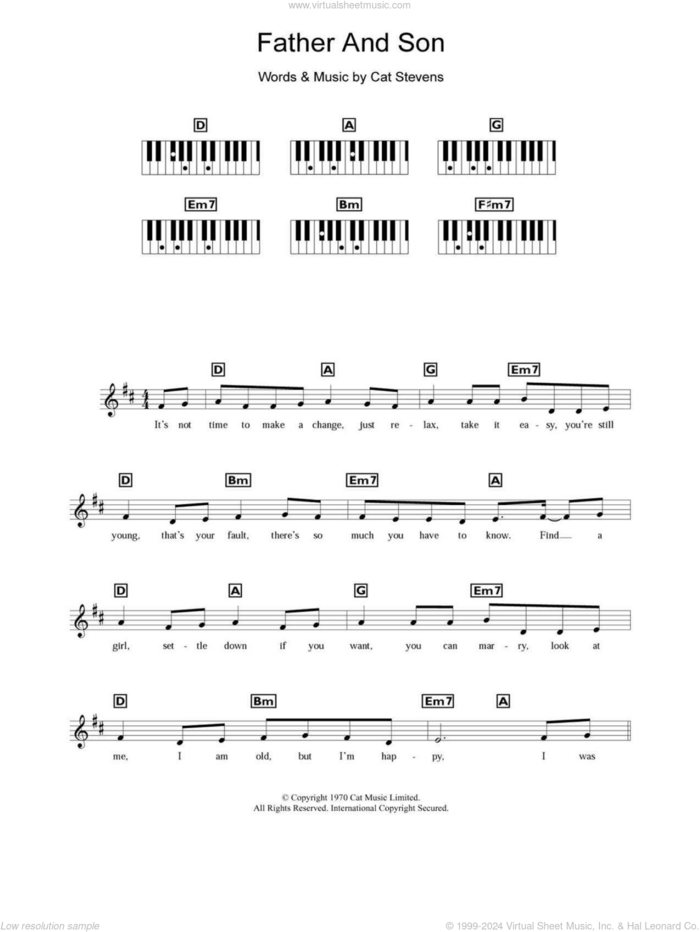 Father And Son sheet music for piano solo (chords, lyrics, melody) by Boyzone, Cat Stevens and Rod Stewart, intermediate piano (chords, lyrics, melody)