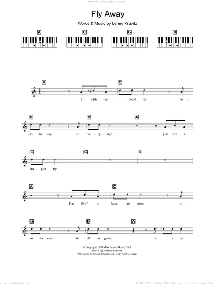 Fly Away sheet music for piano solo (chords, lyrics, melody) by Lenny Kravitz, intermediate piano (chords, lyrics, melody)