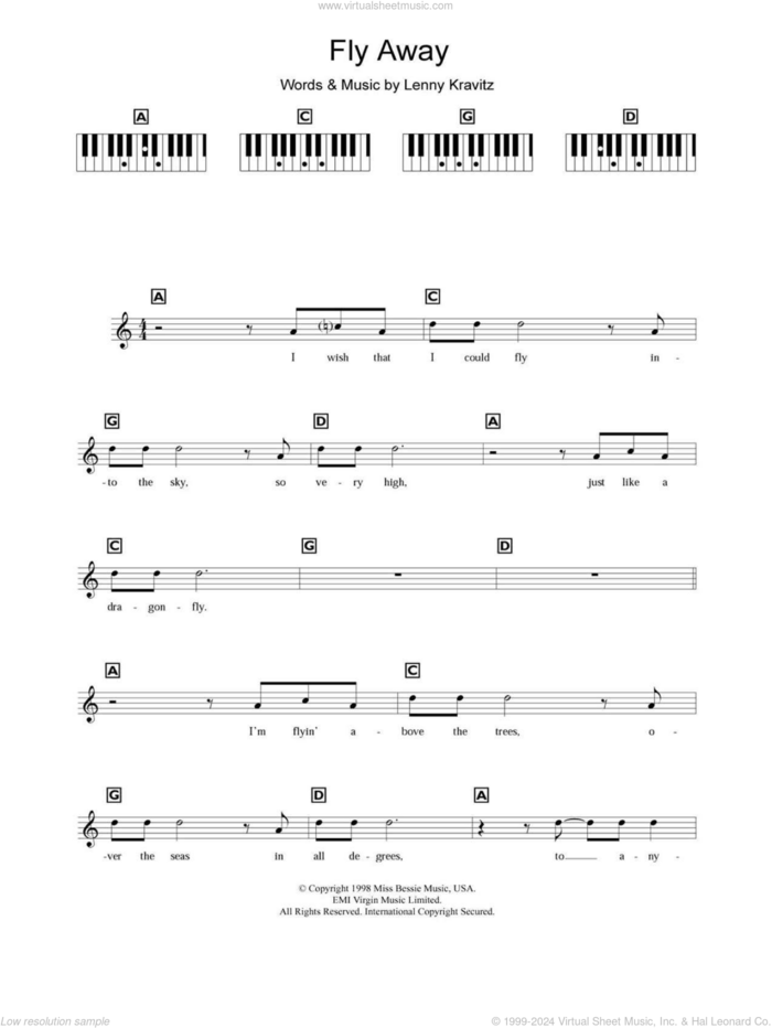 Fly Away sheet music for piano solo (chords, lyrics, melody) by Lenny Kravitz, intermediate piano (chords, lyrics, melody)