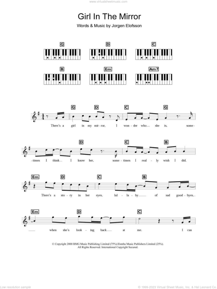 Girl In The Mirror sheet music for piano solo (chords, lyrics, melody) by Britney Spears and Jorgen Elofsson, intermediate piano (chords, lyrics, melody)