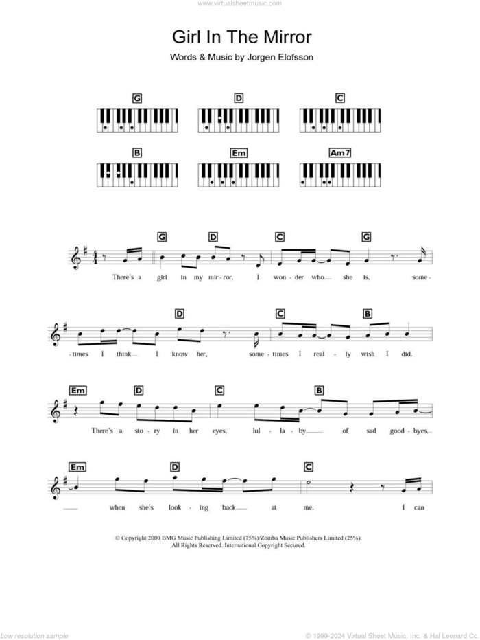 Girl In The Mirror sheet music for piano solo (chords, lyrics, melody) by Britney Spears and Jorgen Elofsson, intermediate piano (chords, lyrics, melody)