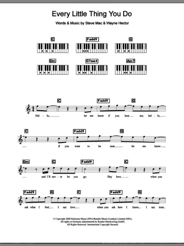 Every Little Thing You Do sheet music for piano solo (chords, lyrics, melody) by Westlife, Steve Mac and Wayne Hector, intermediate piano (chords, lyrics, melody)