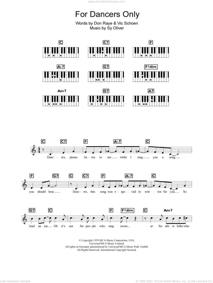 For Dancers Only sheet music for piano solo (chords, lyrics, melody) by Sy Oliver, Don Raye and Vic Schoen, intermediate piano (chords, lyrics, melody)