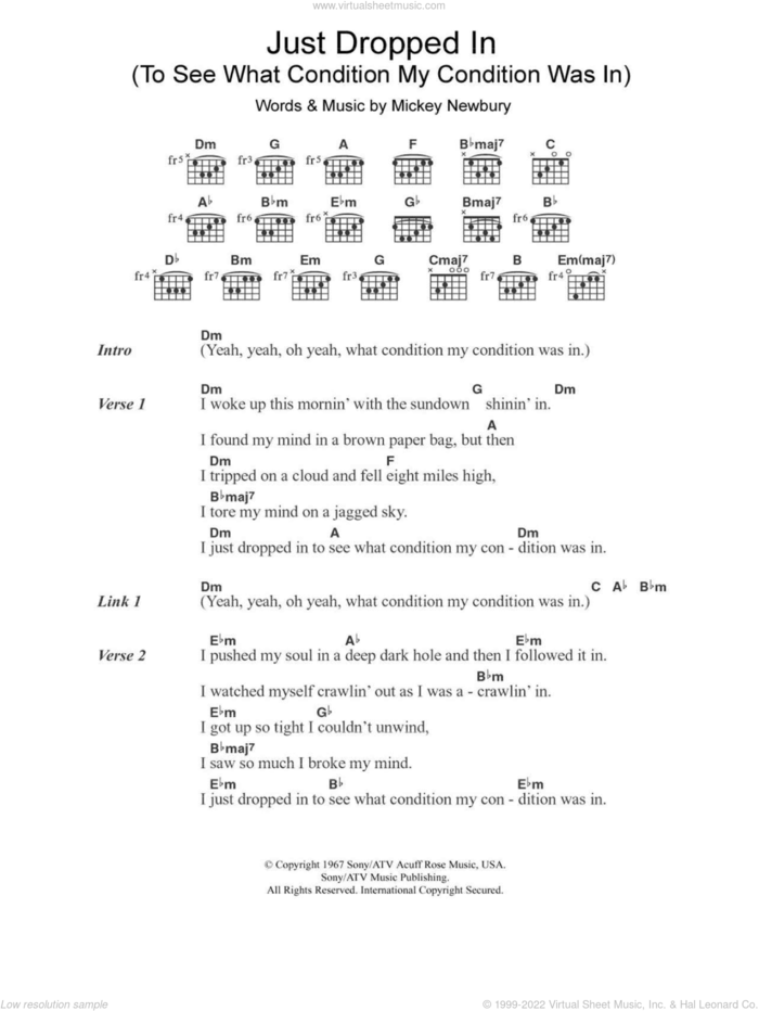 Just Dropped In (To See What Condition My Condition Was In) sheet music for guitar (chords) by Kenny Rogers and Mickey Newbury, intermediate skill level