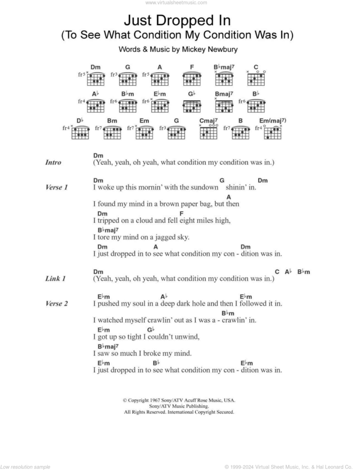 Just Dropped In (To See What Condition My Condition Was In) sheet music for guitar (chords) by Kenny Rogers and Mickey Newbury, intermediate skill level