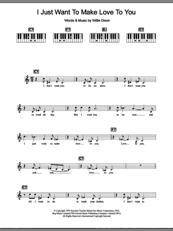 I Just Want To Make Love To You sheet music for piano solo (chords, lyrics, melody) by Etta James and Willie Dixon, intermediate piano (chords, lyrics, melody)