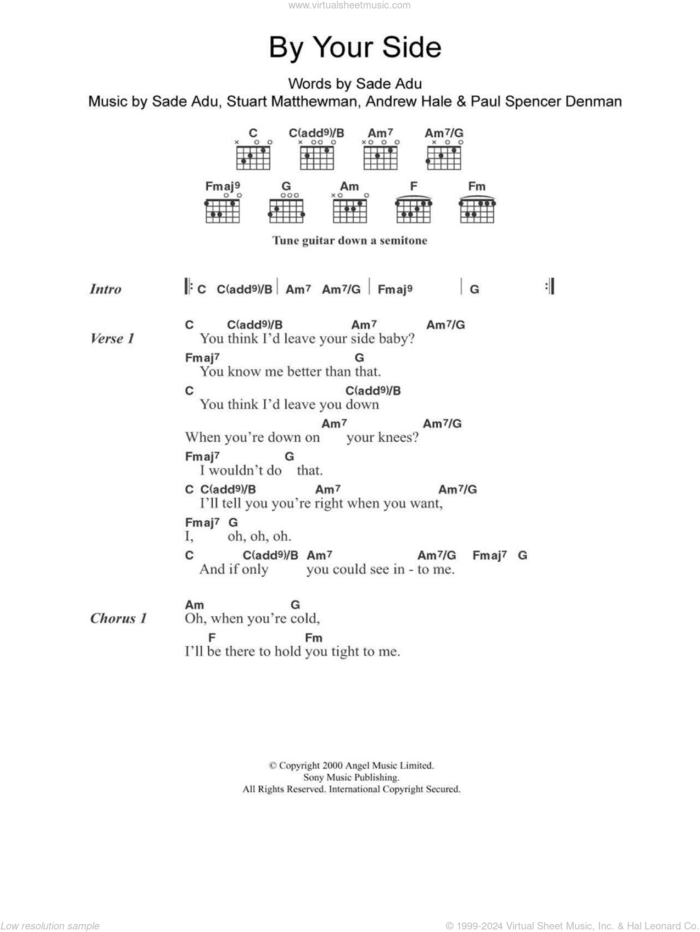 By Your Side sheet music for guitar (chords) by Sade, Andrew Hale, Paul Spencer Denman, Sade Adu and Stuart Matthewman, intermediate skill level