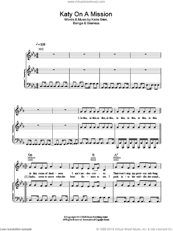 Katy On A Mission sheet music for voice, piano or guitar by Katy B, Benga, Geeneus and Katie Brien, intermediate skill level