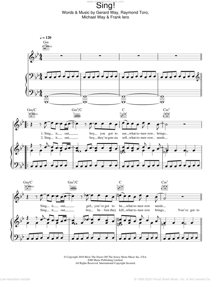 Sing sheet music for voice, piano or guitar by Glee Cast, My Chemical Romance, Frank Iero, Gerard Way, Michael Way and Raymond Toro, intermediate skill level