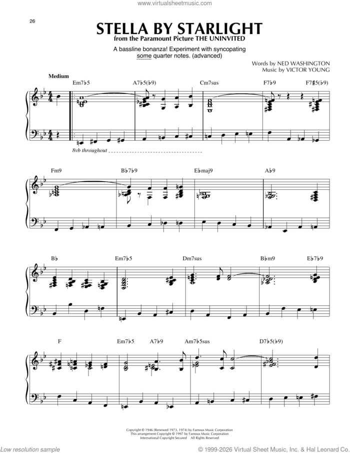 Stella By Starlight (arr. Thomas Coppola) sheet music for piano solo by Ray Charles, Thomas Coppola, Ned Washington and Victor Young, intermediate skill level