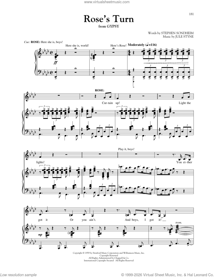 Rose's Turn (from Gypsy) sheet music for voice and piano by Bernadette Peters, Jule Styne, Stephen Sondheim and Richard Walters, classical score, intermediate skill level