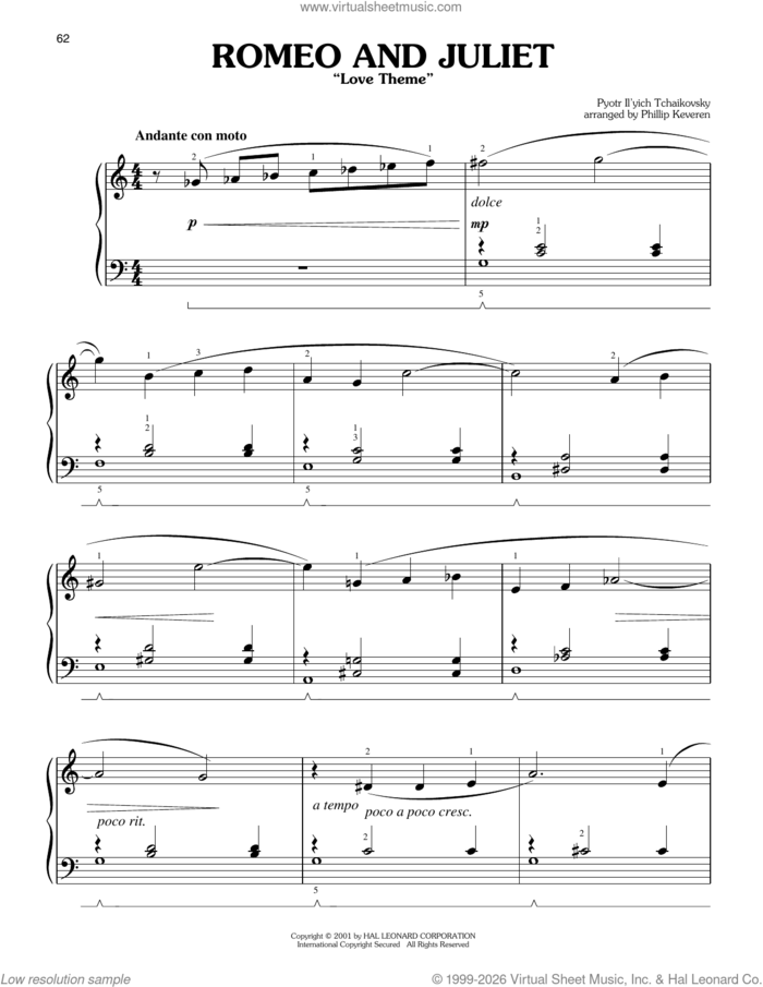 Romeo And Juliet (Love Theme) (arr. Phillip Keveren) sheet music for piano solo by Pyotr Ilyich Tchaikovsky and Phillip Keveren, classical score, easy skill level