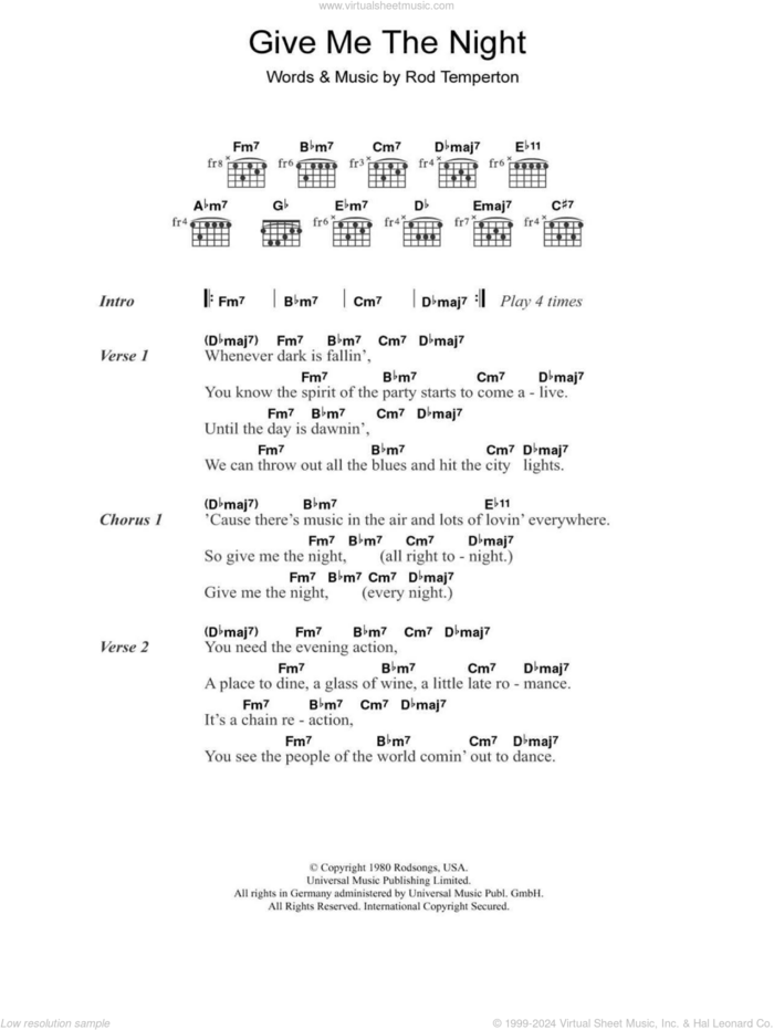 Give Me The Night sheet music for guitar (chords) by George Benson and Rod Temperton, intermediate skill level