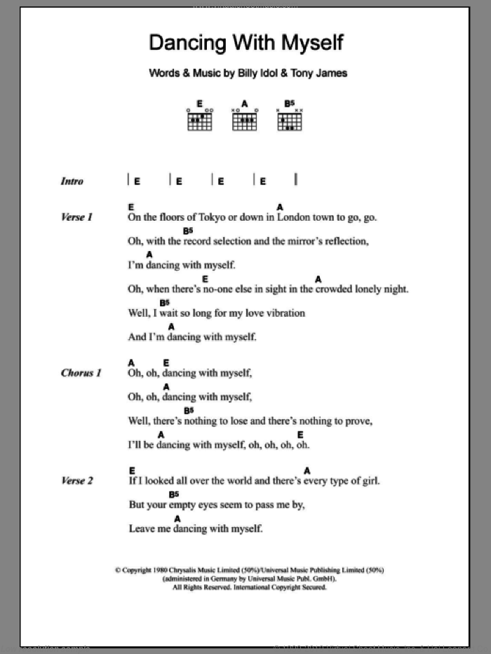 Dancing With Myself sheet music for guitar (chords) by Billy Idol, Generation X and Tony James, intermediate skill level
