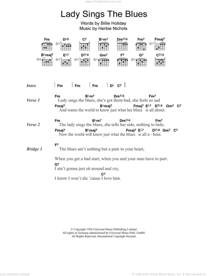 The Lady Sings The Blues sheet music for guitar (chords) by Billie Holiday and Herbie Nichols, intermediate skill level