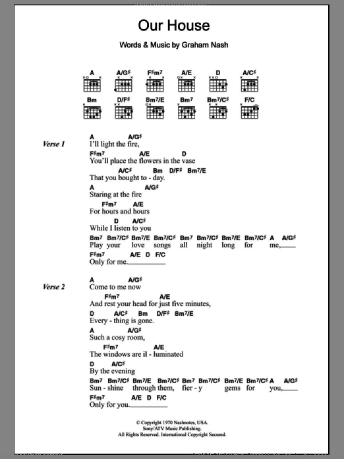 Our House sheet music for guitar (chords) by Crosby, Stills, Nash & Young and Graham Nash, intermediate skill level