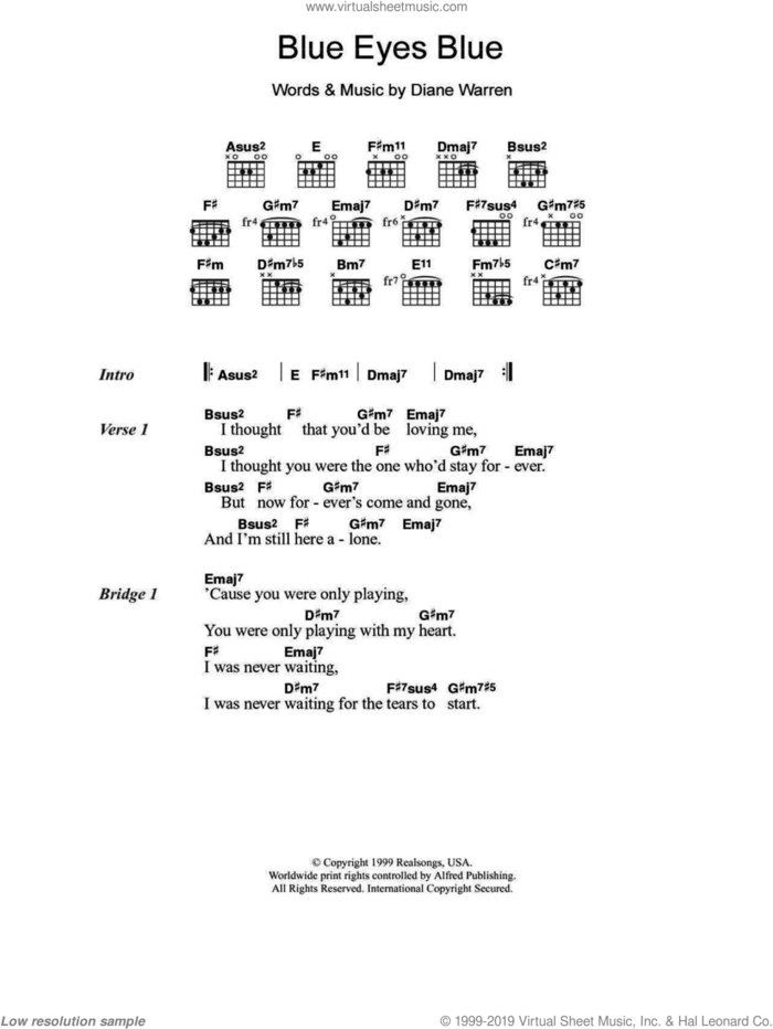 Blue Eyes Blue sheet music for guitar (chords) by Eric Clapton and Diane Warren, intermediate skill level