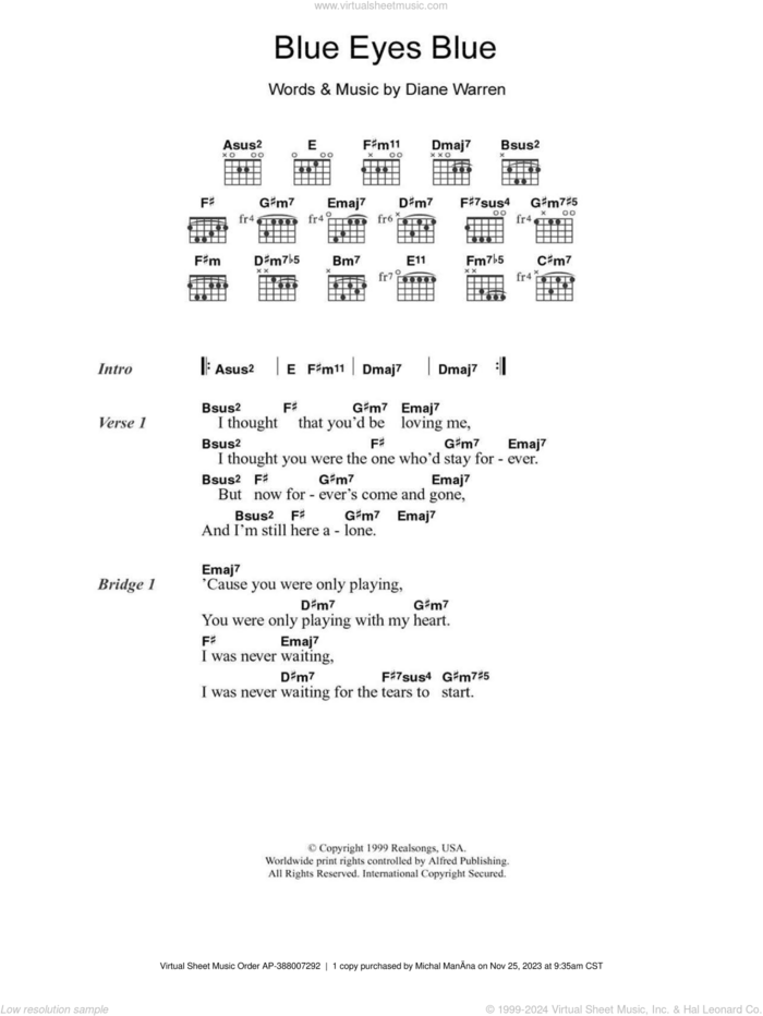 Blue Eyes Blue sheet music for guitar (chords) by Eric Clapton and Diane Warren, intermediate skill level