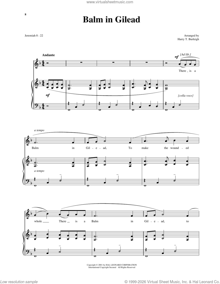There Is A Balm In Gilead (arr. Harry T. Burleigh) sheet music for voice and piano (Low Voice)  and Harry T. Burleigh, intermediate skill level