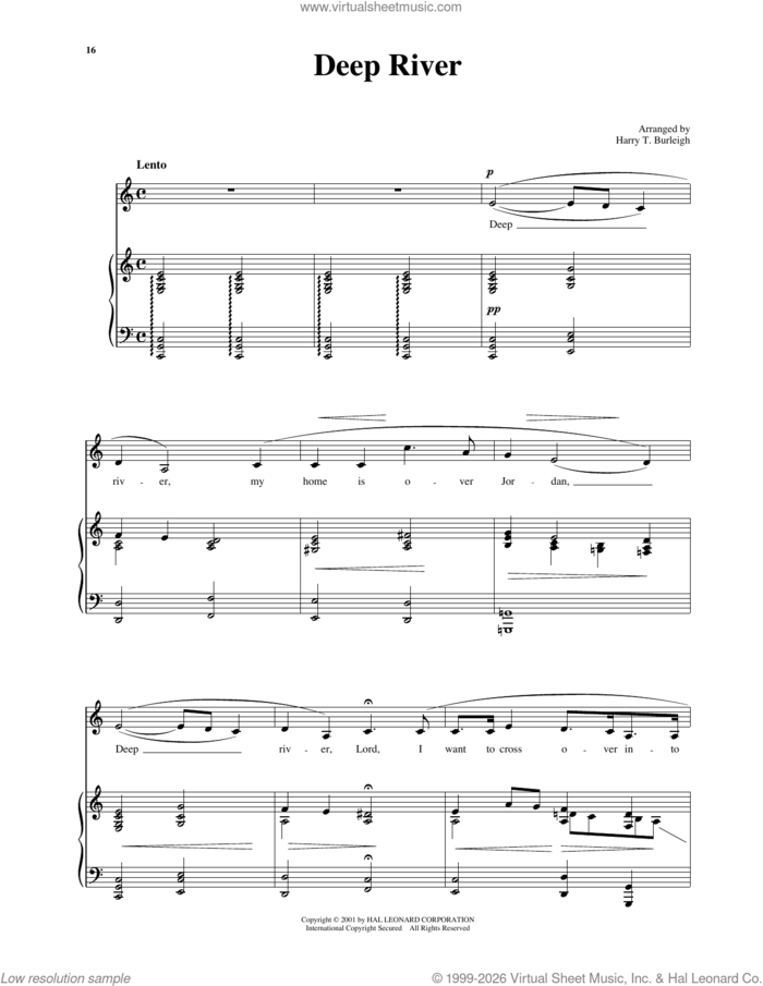 Deep River (arr. Harry T. Burleigh) sheet music for voice and piano (Low Voice) , Harry T. Burleigh and Richard Walters, classical score, intermediate skill level