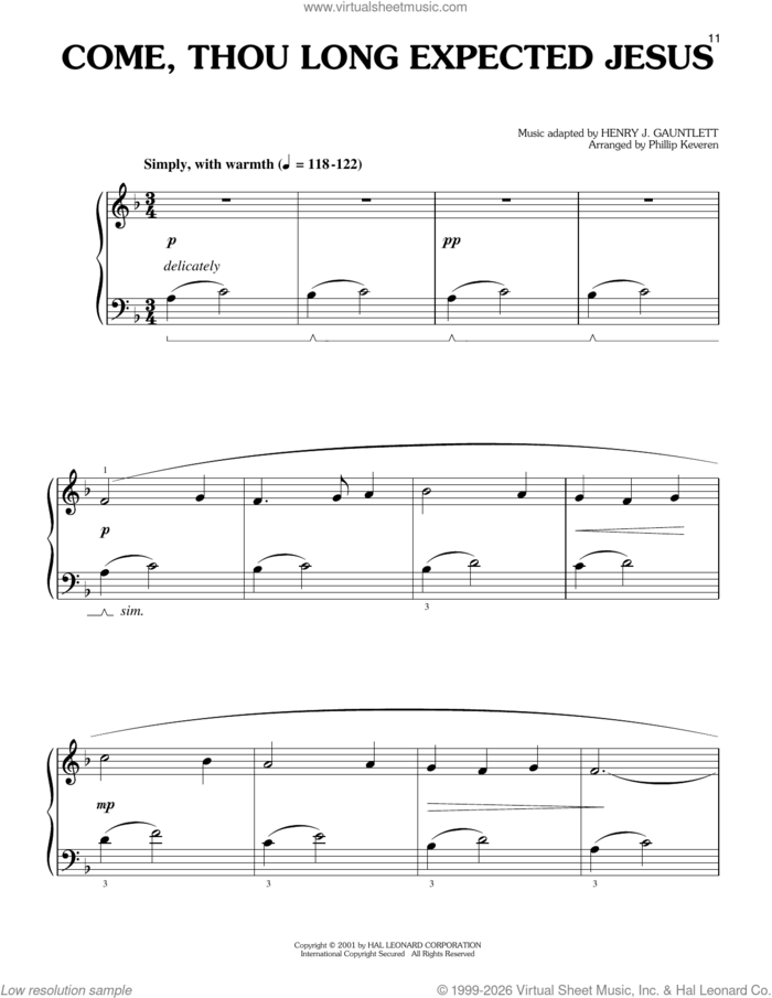 Come, Thou Long-Expected Jesus (arr. Phillip Keveren) sheet music for piano solo by Charles Wesley, Phillip Keveren and Rowland Prichard, easy skill level