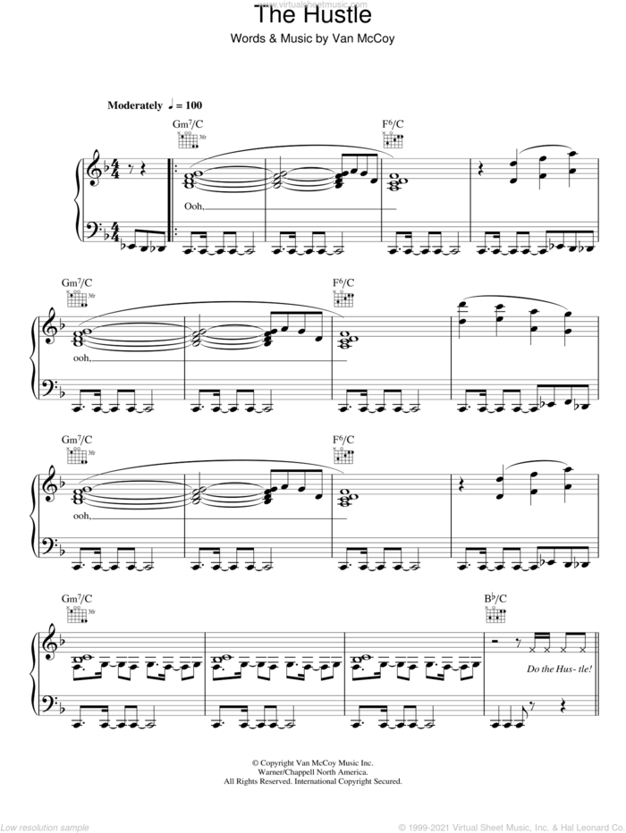 The Hustle sheet music for voice, piano or guitar by Van McCoy, intermediate skill level