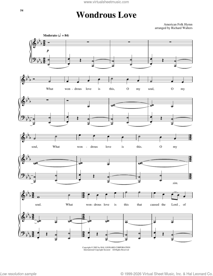 Wondrous Love (arr. Stanley and Walters) sheet music for voice and piano (High Voice) , Bryan Stanley and Richard Walters, intermediate skill level