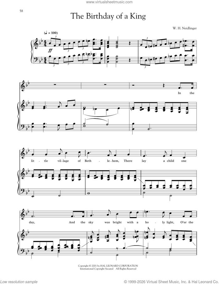 The Birthday Of A King (arr. Joan Frey Boytim) sheet music for voice and piano (High Voice) by William Harold Neidlinger and Joan Frey Boytim, classical score, intermediate skill level