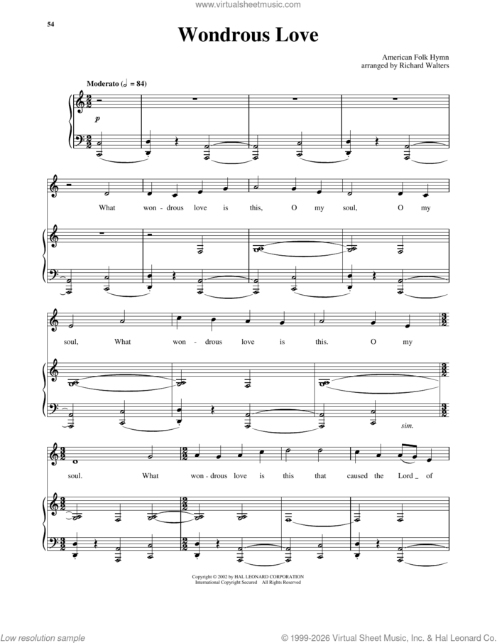 Wondrous Love (arr. Stanley and Walters) sheet music for voice and piano (Low Voice) , Bryan Stanley and Richard Walters, intermediate skill level